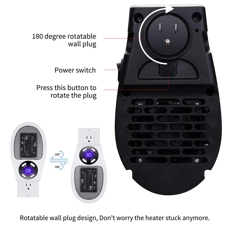 Mini aquecedor portátil de controle remoto, aquecedor elétrico para escritório e casa