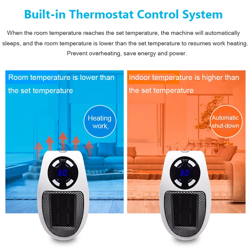 Mini aquecedor portátil de controle remoto, aquecedor elétrico para escritório e casa