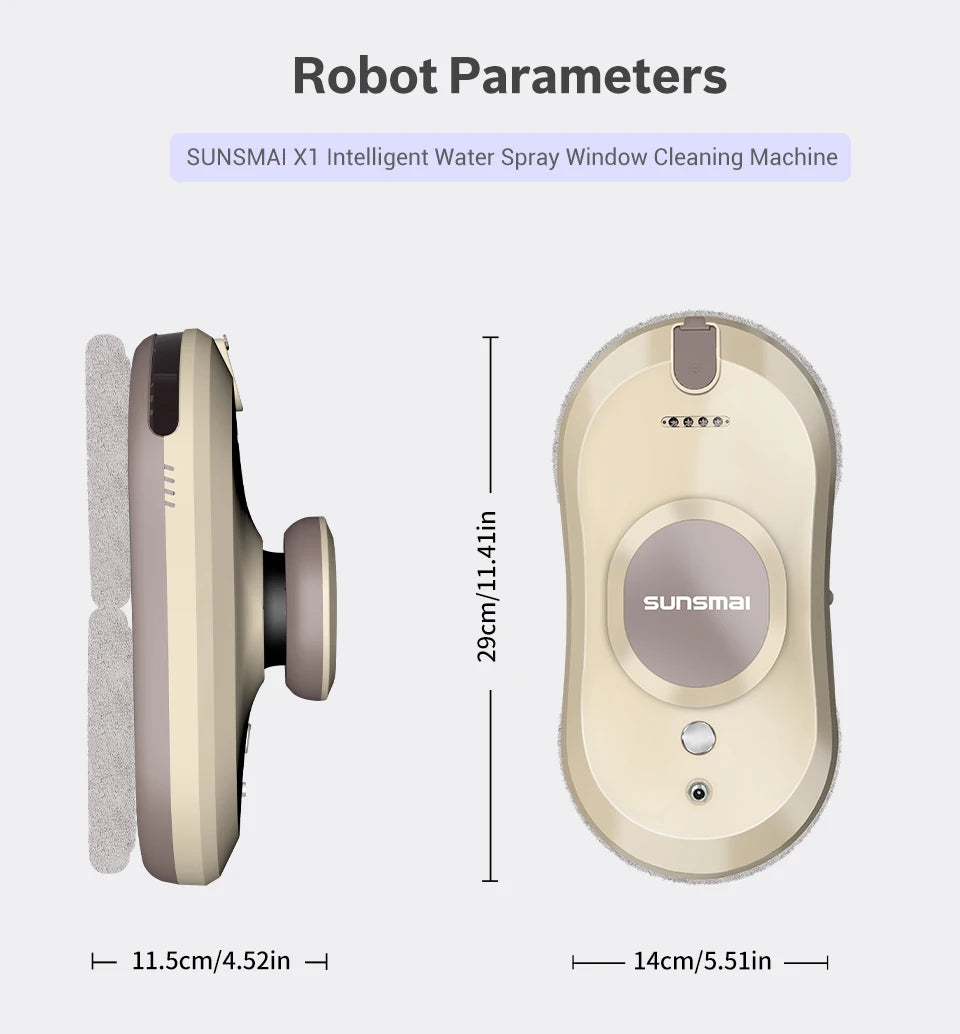 Robô SUNSMAI para Limpeza de Janelas com Sistema de Pulverização Integrado