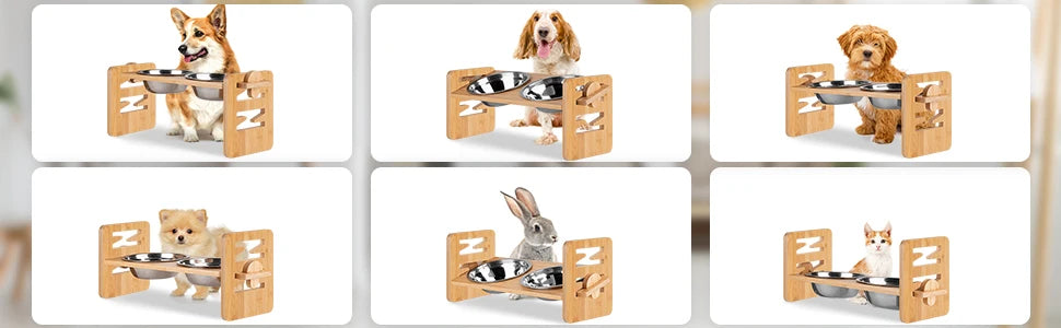 Tigelas de bambu elevadas para cães com suporte, ajustáveis, levantadas, para seus amiguinhos de quatro patas.